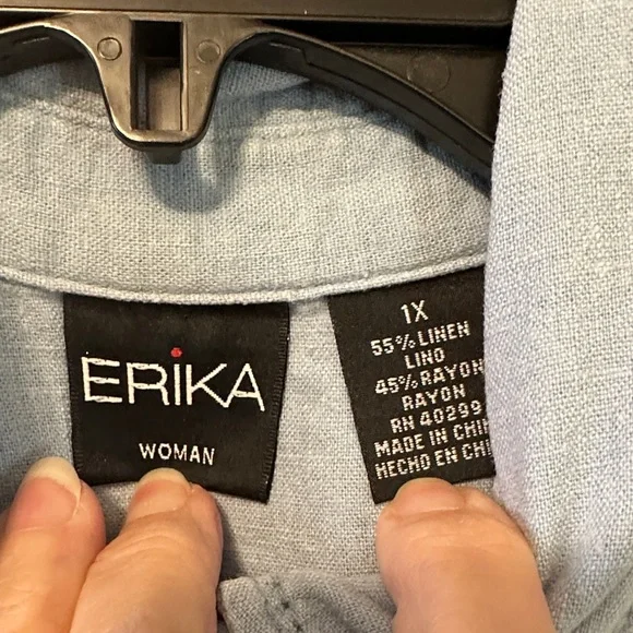 Erika Light Blue Floral Cut-Out Button Down Shirt - Picture 2 of 6